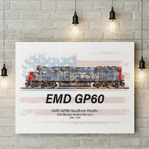 EMD GP60 Diesel Locomotive och American flagga Fototryck