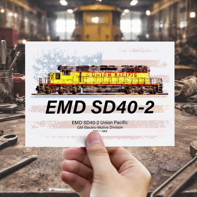 EMD SD40-2 diesel lokomotiv. Amerikansk flagga Vykort (EMD SD40-2 Diesel Locomotive. American flag. Postcard)