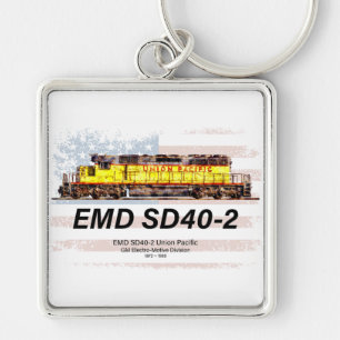 EMD SD40-2 Diesellok. Amerikansk flagga Fyrkantig Silverfärgad Nyckelring