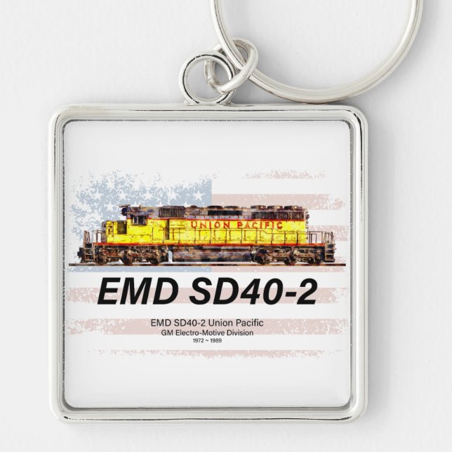 EMD SD40-2 Diesellok. Amerikansk flagga Fyrkantig Silverfärgad Nyckelring (Framsidan)