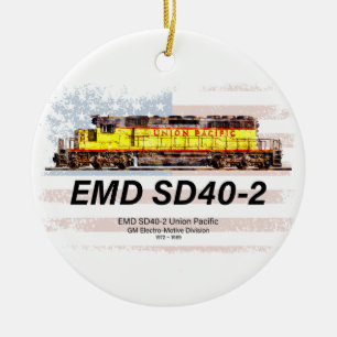 EMD SD40-2 Diesellok. Amerikansk flagga Julgransprydnad Keramik