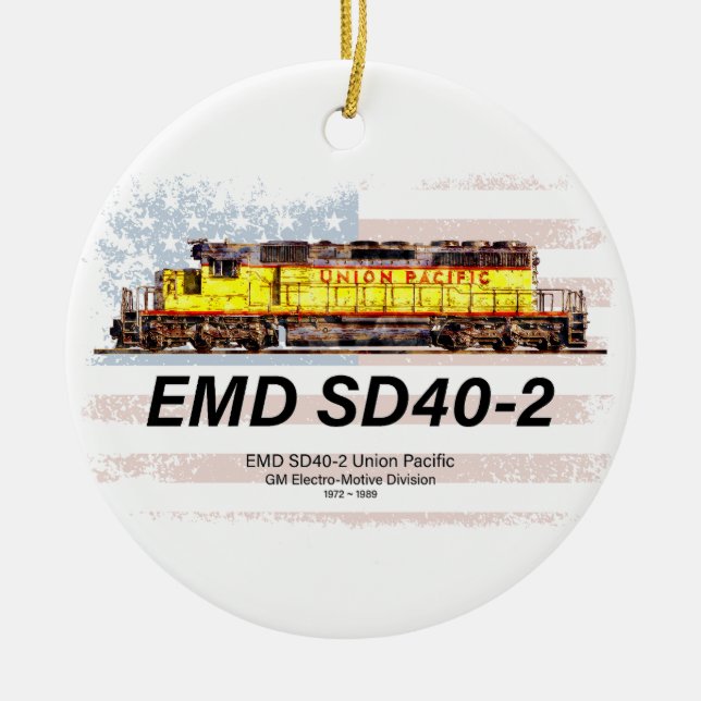 EMD SD40-2 Diesellok. Amerikansk flagga Julgransprydnad Keramik (Framsidan)