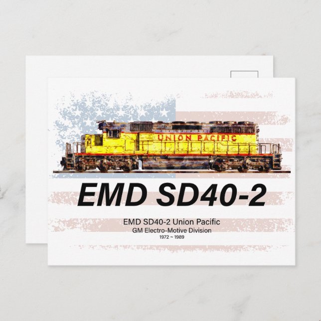 EMD SD40-2 Diesellok. Amerikansk flagga Vykort (Fram/baksida)