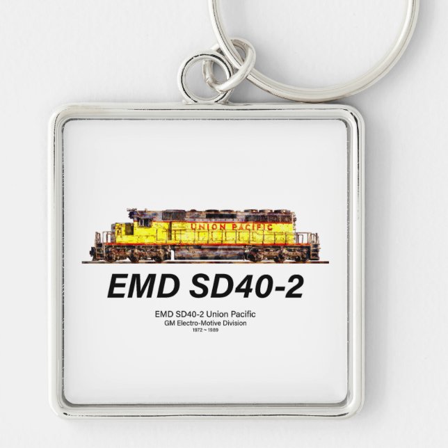 EMD SD40-2 Diesellok. Unionen Stillahavsområdet Fyrkantig Silverfärgad Nyckelring (Framsidan)