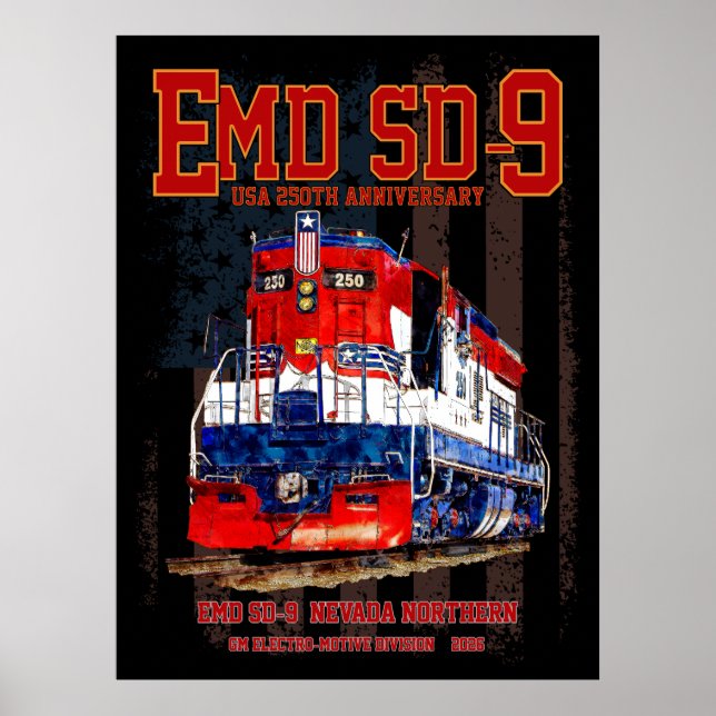 EMD SD-9 Locomotive USA 250th Anniversary Livery Poster (Framsidan)