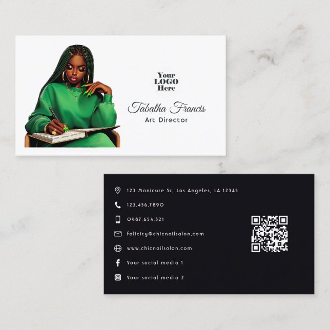 Emdriven Afro Black Woman LeaghtArt Visitkort (Fram/baksida)
