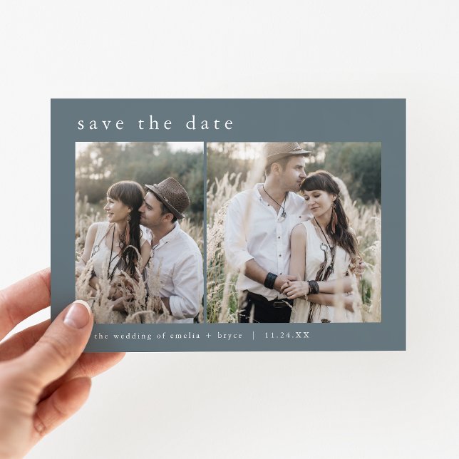 EMELIA 2 Foto Enkel Boho Marinblå Mörkblå Bröllop Spara Datumet (EMELIA 2 Photo Simple Boho Navy Dark Blue Wedding Save The Date)