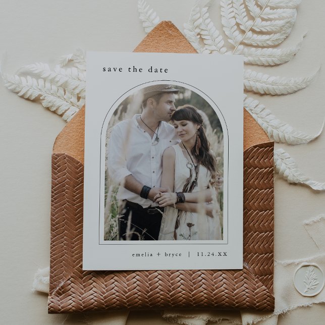EMELIA Arch Photo Boho Winter minimalist Bröllop Spara Datumet (EMELIA Arch Photo Boho Winter Minimalist Wedding Save The Date)