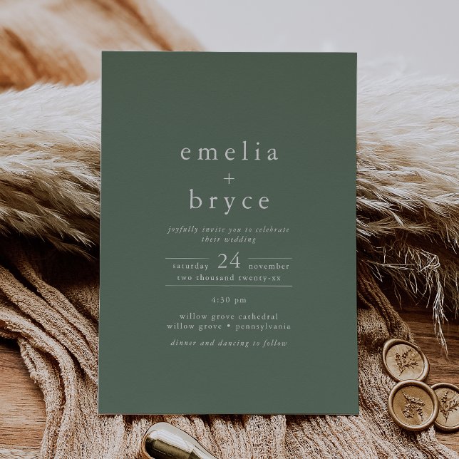 EMELIA Avslappnad Sage Rustic Simple Mountain Bröl Inbjudningar (EMELIA Casual Sage Rustic Simple Mountain Wedding Invitation)