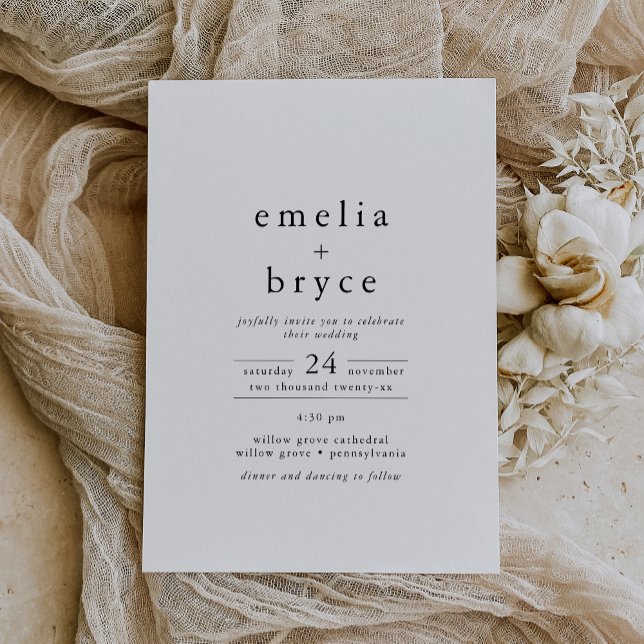 EMELIA-Avslappnaden minimalistisk unik Neutralt Br Inbjudningar (EMELIA Casual Minimalist Unique Neutral Wedding Invitation)