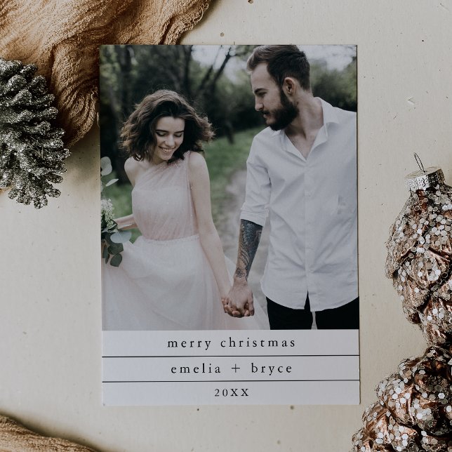 EMELIA Black Simple Family Photo God jul Julkort (EMELIA Black Simple Family Photo Merry Christmas Holiday Card)