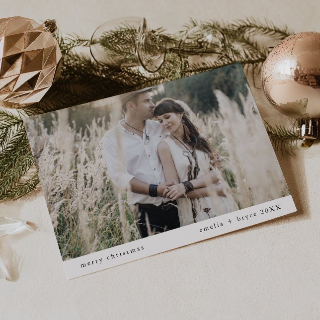 EMELIA Black Simple Family Unik fotojul Julkort (EMELIA Black Simple Family Unique Photo Christmas Holiday Card)