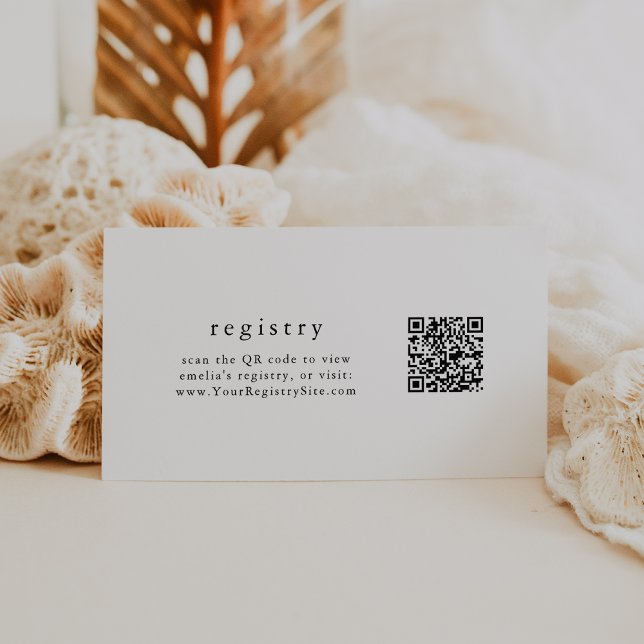 EMELIA Black White Simple QR Code Gift Registry Tilläggskort (EMELIA Black White Simple QR Code Gift Registry Enclosure Card)