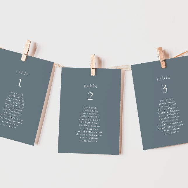EMELIA: Blått minsta sittplatskort för Bröllop (EMELIA Blue Minimal Wedding Seating Chart Cards)