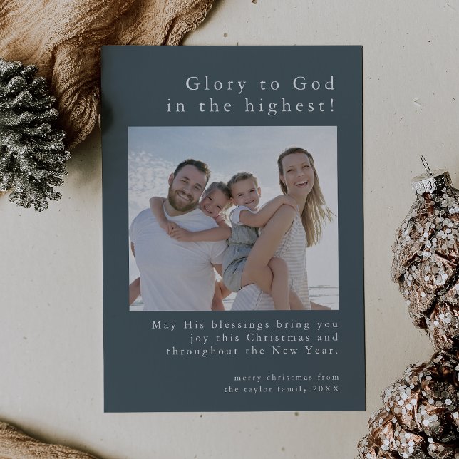 EMELIA Blue Family Photo God Christian Jul Julkort (EMELIA Blue Family Photo God Christian Christmas Holiday Card)