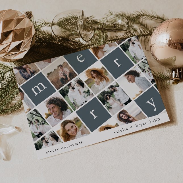 EMELIA Blue Modern Family Multi Photo-jul Julkort (EMELIA Blue Modern Family Multi Photo Christmas Holiday Card)