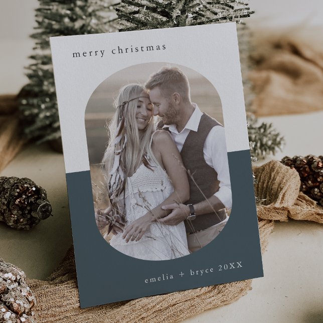 EMELIA Blue Oval Kreativ Family Photo jul Julkort (EMELIA Blue Oval Creative Family Photo Christmas Holiday Card)