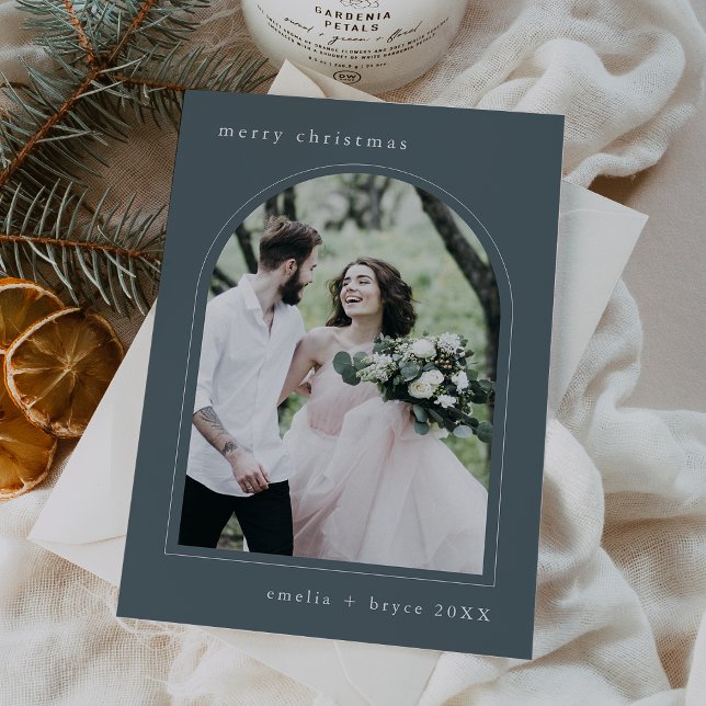 EMELIA Blue Unique Arch-familjens fotomoll Jul Julkort (EMELIA Blue Unique Arch Family Photo Christmas Holiday Card)