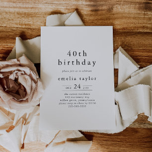 EMELIA Boho Minimalist Unik Rustic 40:e födelsedag Inbjudningar