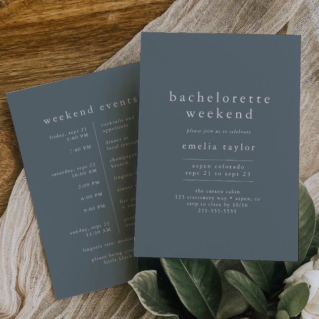 EMELIA Boho Navy Blue Simple Bachelorette Helg Inbjudningar (EMELIA Boho Navy Blue Simple Bachelorette Weekend Invitation)