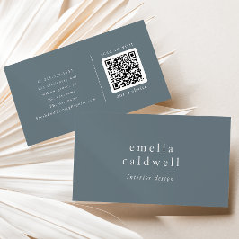 EMELIA Dusty Blue Minimalist Boho Minimal QR-kod Visitkort