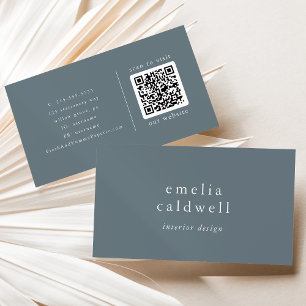 EMELIA Dusty Blue Minimalist Boho Minimal QR-kod Visitkort