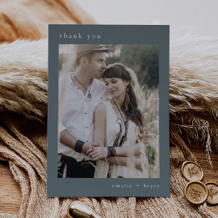 EMELIA Flat Mörk blått Simple Vintage Photo Bröllo Tack Kort