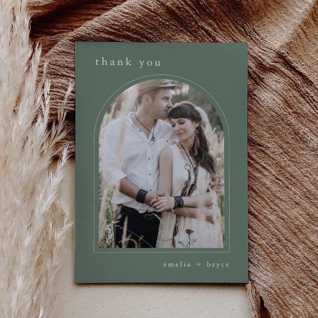 EMELIA Flat Mountain Modern Arch Photo Bröllop Tack Kort (EMELIA Flat Mountain Modern Arch Photo Wedding Thank You Card)
