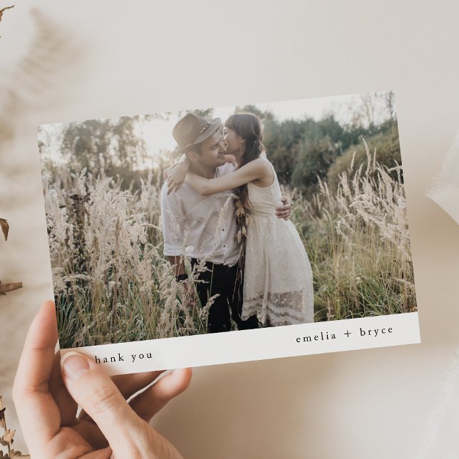 EMELIA Flat Rustic Simple Modern Photo Bröllop Tack Kort (EMELIA Flat Rustic Simple Modern Photo Wedding Thank You Card)