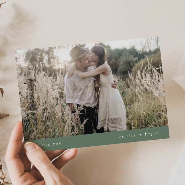 EMELIA Flat Rustic Simple Nature Photo Bröllop Tack Kort (EMELIA Flat Rustic Simple Nature Photo Wedding Thank You Card)