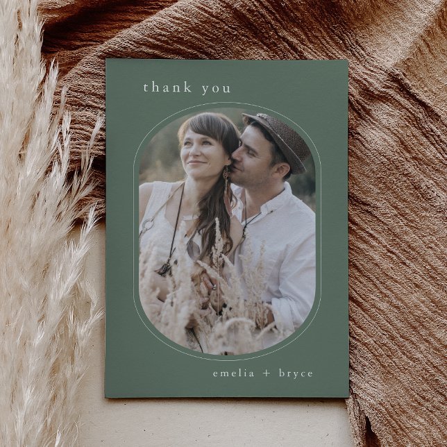 EMELIA Flat Sage Grönt Boho Mountain Photo Bröllop Tack Kort (EMELIA Flat Sage Green Boho Mountain Photo Wedding Thank You Card)