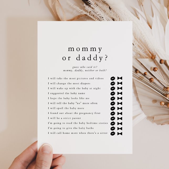 EMELIA Gissa vem Mamma pappa Baby Shower Game Card Inbjudningar (EMELIA Guess Who Mommy Daddy Baby Shower Game Card)