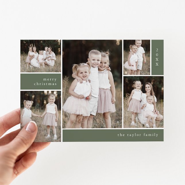 EMELIA Grönt Cute Modern Multi Photo Jul Julkort (EMELIA Green Cute Modern Multi Photo Christmas Holiday Card)