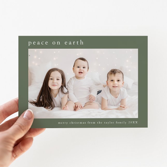 EMELIA Grönt Family Photo Peace på Jorden Jul Julkort (EMELIA Green Family Photo Peace On Earth Christmas Holiday Card)