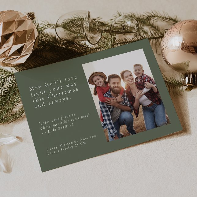 EMELIA Grönt Photo Easy Religiösa Jul Julkort (EMELIA Green Photo Easy Simple Religious Christmas Holiday Card)