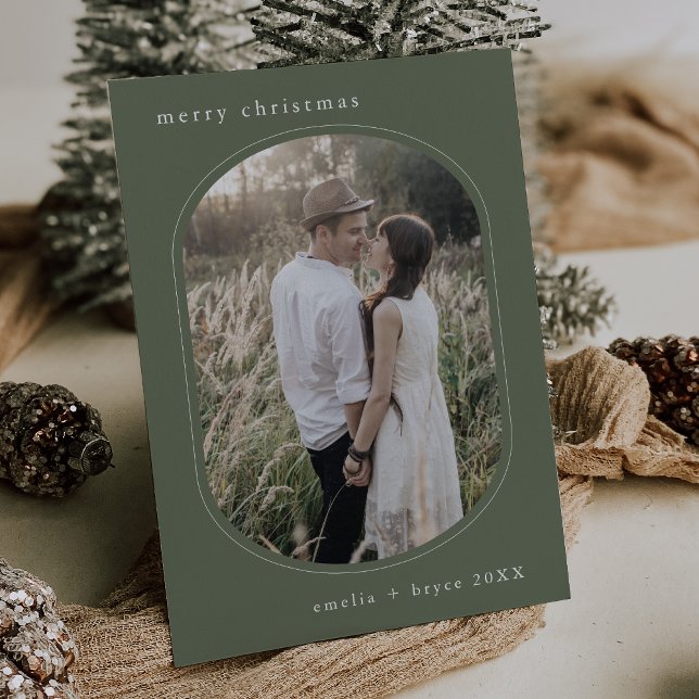 EMELIA-Grönten Simple Modern Family Photo Jul Julkort (EMELIA Green Simple Modern Family Photo Christmas Holiday Card)