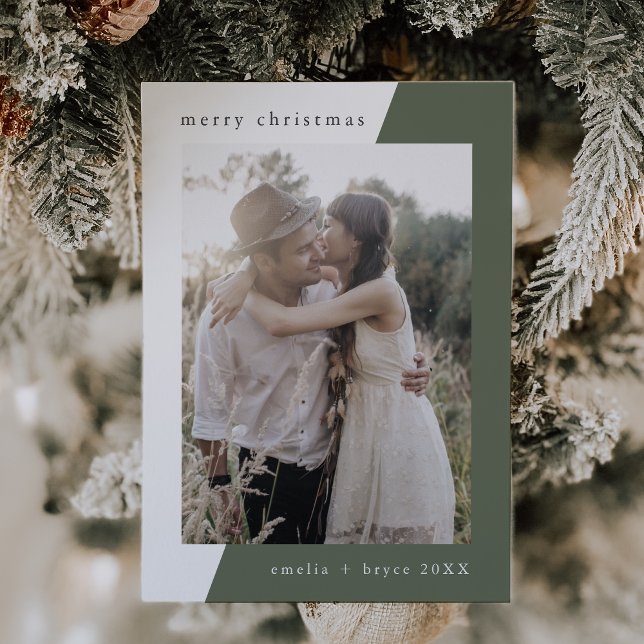 EMELIA-Grönten Unik minimifamiljefolljul Julkort (EMELIA Green Unique Minimal Family Photo Christmas Holiday Card)