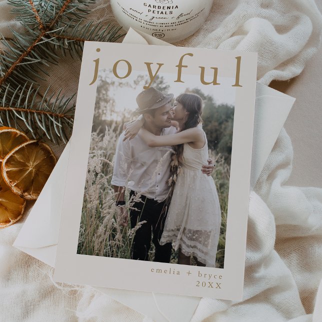EMELIA Guld Boho Julafton Photo Glatt jul Julkort (EMELIA Gold Boho Xmas Photo Joyful Christmas Holiday Card)