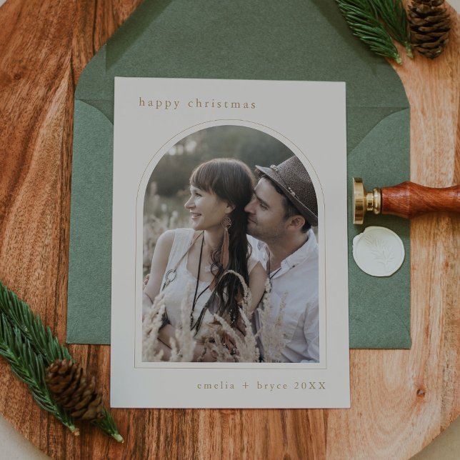 EMELIA Guld Cute Family Photo Lycklig jul Julkort (EMELIA Gold Cute Family Photo Happy Christmas Holiday Card)