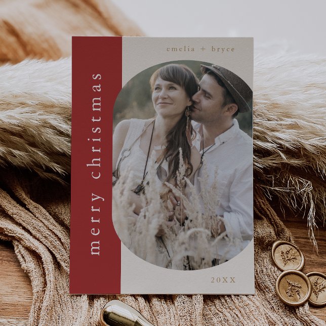 EMELIA Guld och Red Hälsning Photo God jul Julkort (EMELIA Gold and Red Greeting Photo Merry Christmas Holiday Card)
