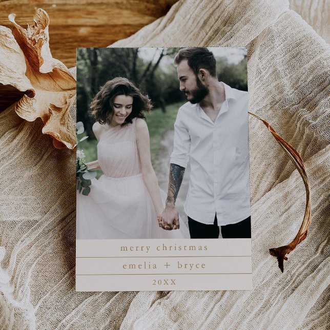 EMELIA Guld Simple Family Photo God jul Julkort (EMELIA Gold Simple Family Photo Merry Christmas Holiday Card)