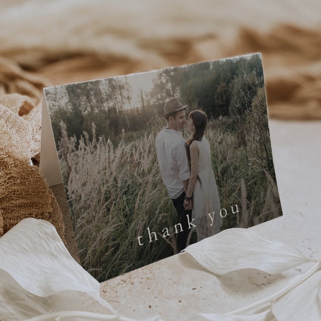EMELIA-mappad unik Neutralt, Rustic Photo Bröllop Tack Kort (EMELIA Folded Unique Neutral Rustic Photo Wedding Thank You Card)