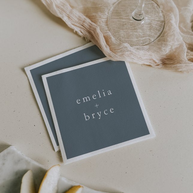 EMELIA Minimal Dusty Blue Winter Rustic Bröllop Pappersservett (EMELIA Minimal Dusty Blue Winter Rustic Wedding Napkins)