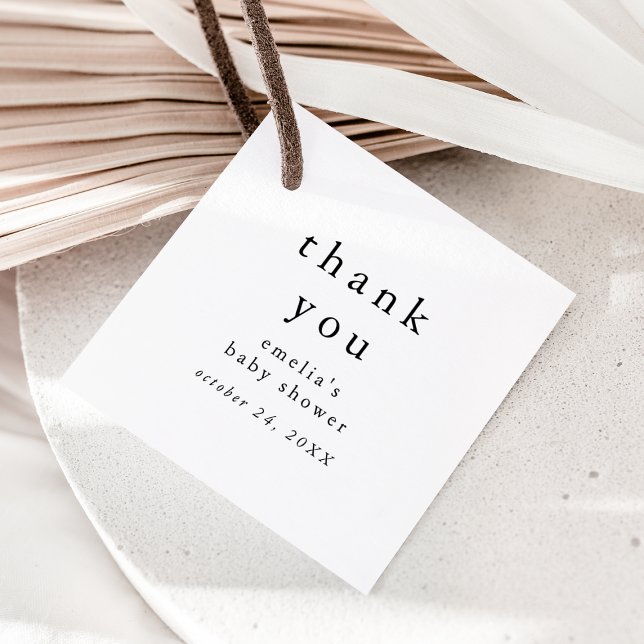 EMELIA Minimal Rustic Simple Baby Shower Tack Gåvor Etiketter (EMELIA Minimal Rustic Simple Baby Shower Thank You Favor Tags)
