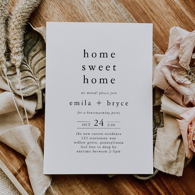 EMELIA Minimalist Boho Unik Neutralt Houseuppvärmn Inbjudningar (EMELIA Minimalist Boho Unique Neutral Housewarming Invitation)