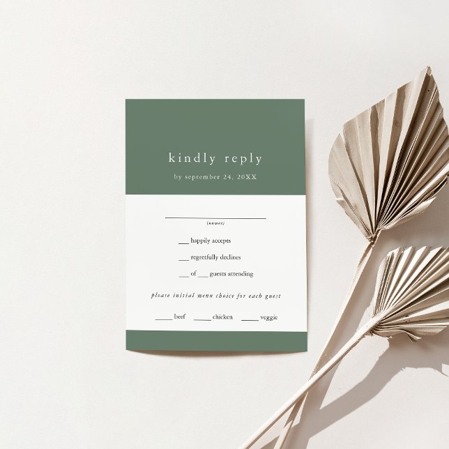 EMELIA Modern Mountain Sage Grönt Simple Bröllop OSA Kort (EMELIA Modern Mountain Sage Green Simple Wedding RSVP Card)