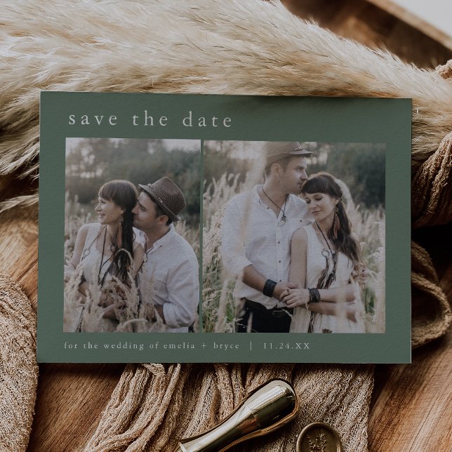EMELIA Mountain 2 Photo Modern Forest Boho Bröllop Spara Datumet (EMELIA Mountain 2 Photo Modern Forest Boho Wedding Save The Date)