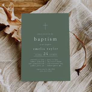 EMELIA Mountain Sage Grönt Forest Modern Baptism Inbjudningar