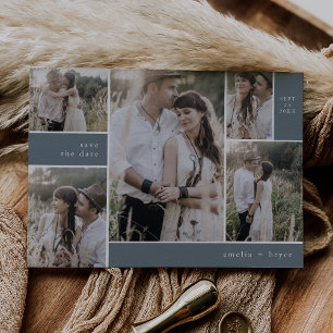 EMELIA Multi Photo Mörk blått Boho Vintage bröllop Spara Datumet