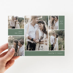 EMELIA Multi Photo Simple Boho Sage Rustic Bröllop Spara Datumet